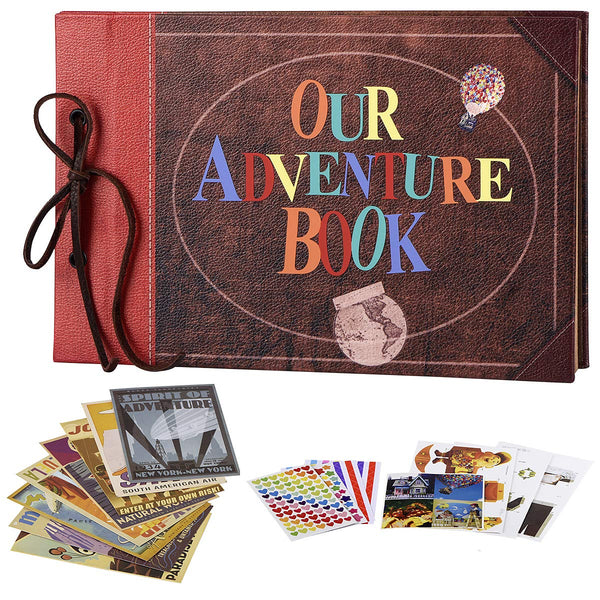 Our Adventure Book, Leather Cover with Convex Words, Up Themed Vintage Scrapbook Album, Wedding Guest Book, 11.6 x 7.5 inch, 60 Pages