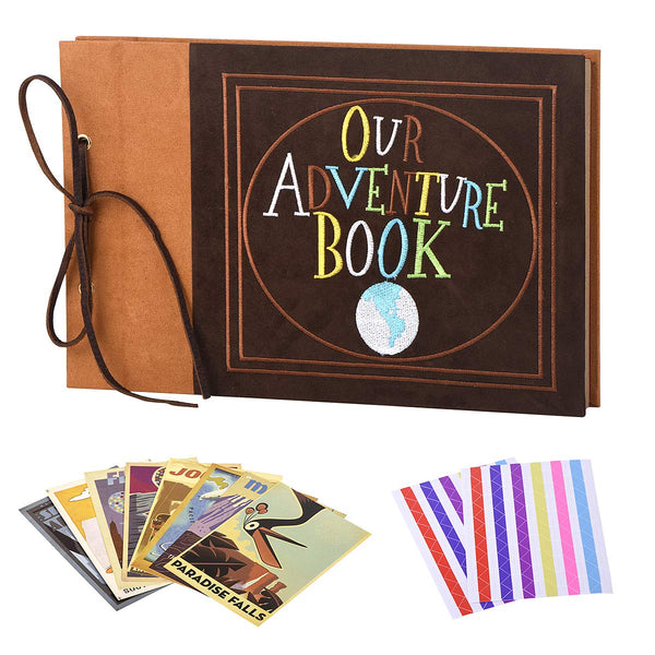 Our Adventure Book, Suede Hardcover Scrapbook with Pixar Up Themed Postcards, Wedding and Anniversary Photo Album, 11.6 x 7.5 inch, 80 Pages