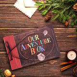 Our Adventure Book, Leather Cover with Convex Words, Up Themed Vintage Scrapbook Album, Wedding Guest Book, 11.6 x 7.5 inch, 60 Pages