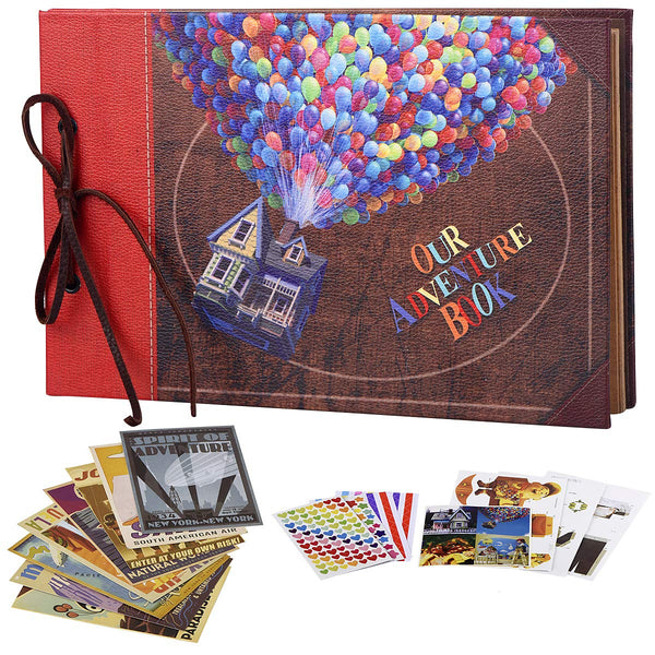Our Adventure Book with Balloon House, Leather Cover Up Themed Vintage Scrapbook Album, Wedding Guest Book, 11.6 x 7.5 inch, 60 Pages