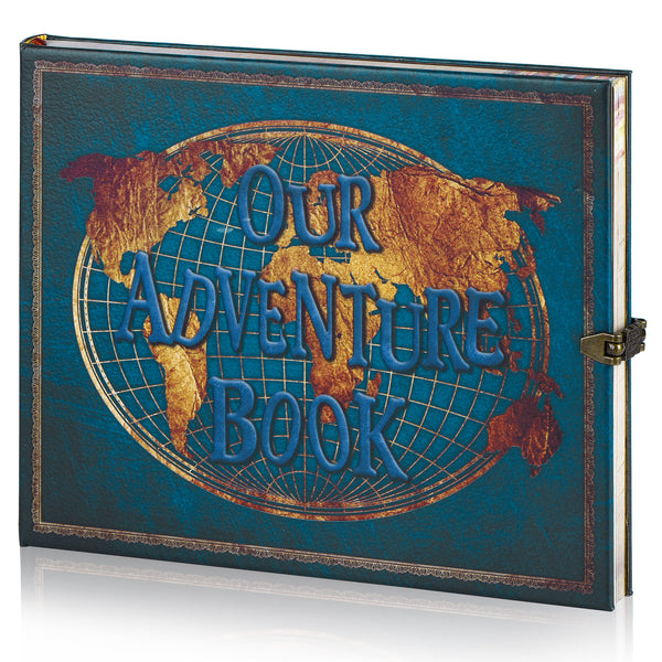 Our Adventure Book 11.9 x 7.6 inch 80 Pages Scrapbook Photo Album, 3D Retro Embossed Letter Leather Hard Cover Movie Up Travel Journal Memory Book